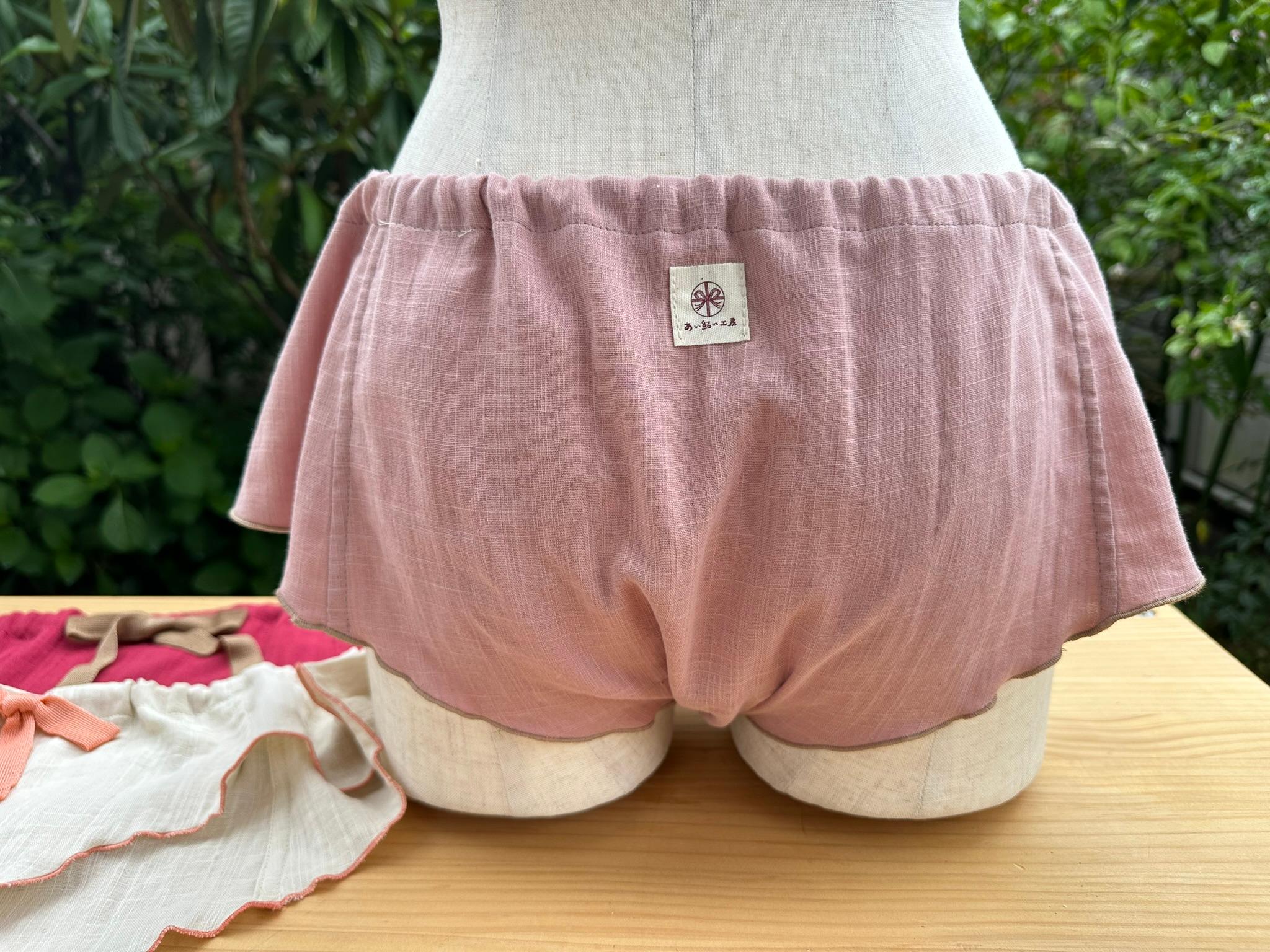 【めぐぱん】＜い＞ 綿100ダブルガーゼ 1枚仕立て フリルタイプ （クロッチ付） ひも仕様 AY-IH-CWGピンク | 3枚目